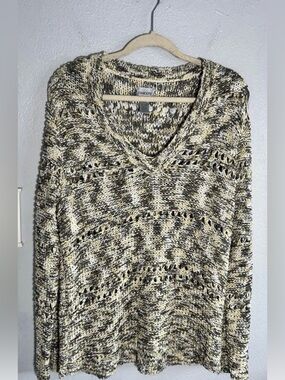 Chico's Size 3 (US XL) Multi Color Loose Knit V Neck Pullover Sweater Oversized